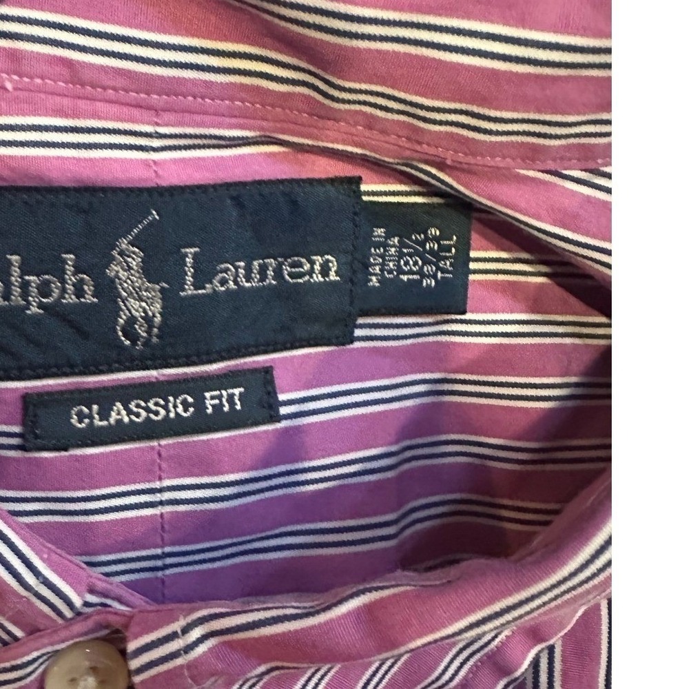 Polo Ralph Lauren Classic Fit Striped Shirt Mens 18.5 38/39 Tall Purple White